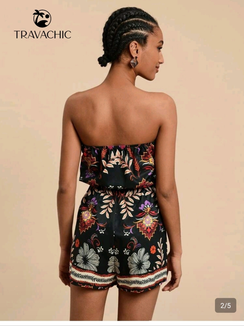 Travachic Black Floral Strapless Romper